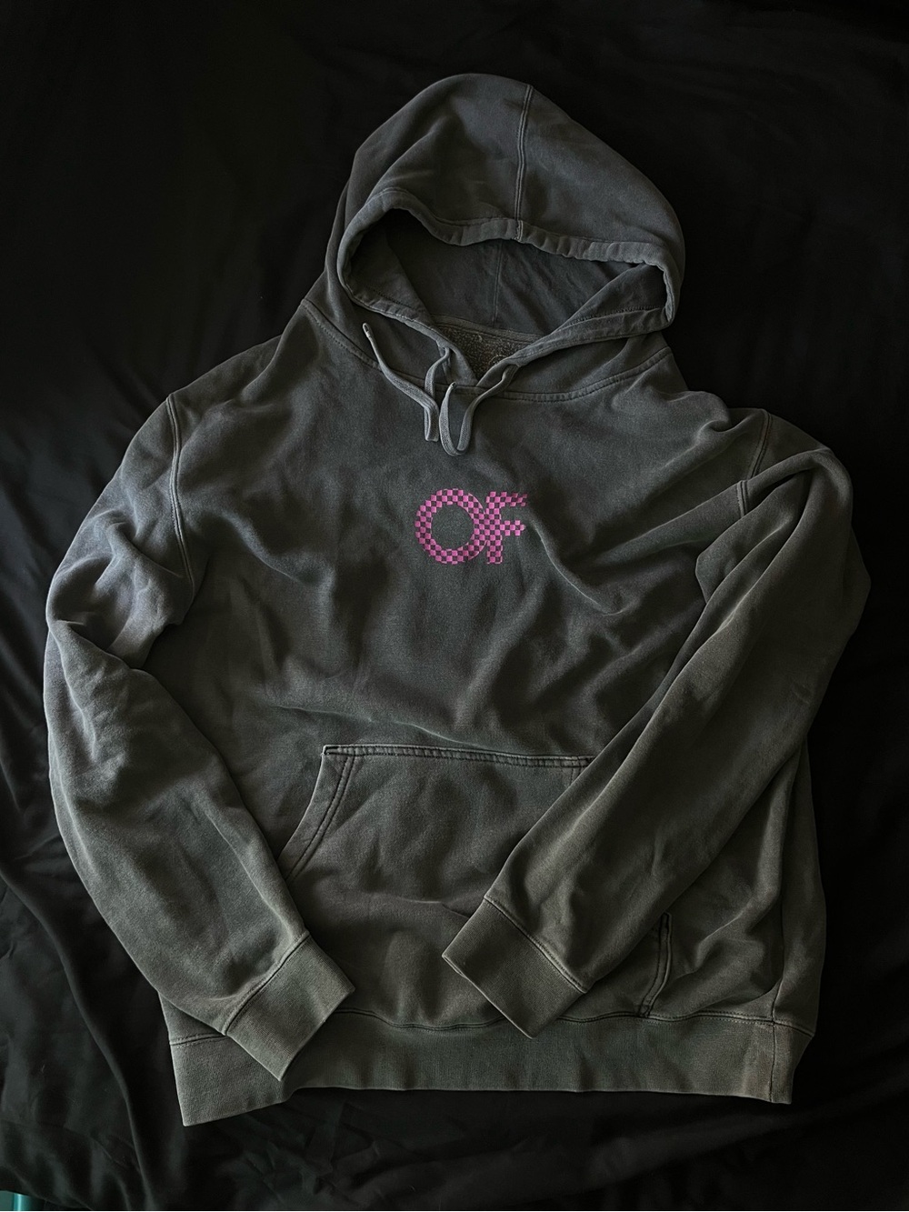Odd Future Charcoal Pullover Hoodie with Pink Checker OF Logo